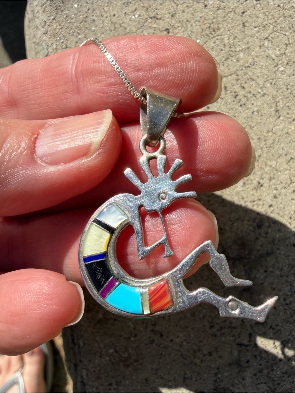 Sterling Silver Kokopelli Inlay Pendant Necklace - Multicolor